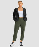 women's pull-on stretchy ankle pants in army green - front view