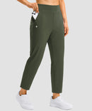 women's pull-on stretchy ankle pants in army green - zipper pocket detail view