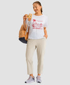 women's pull-on stretchy ankle pants in beige - front view