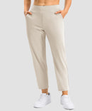 women's pull-on stretchy ankle pants in beige - side view