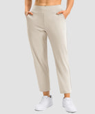 women's pull-on stretchy ankle pants in beige - side view