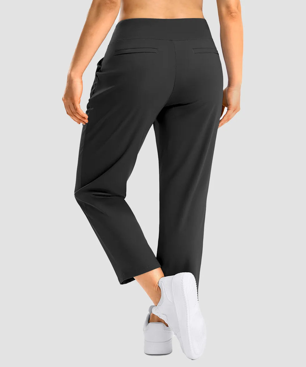 women's pull-on stretchy ankle pants in black - back view
