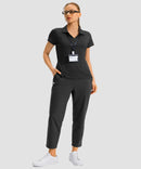 women's pull-on stretchy ankle pants in black - front view