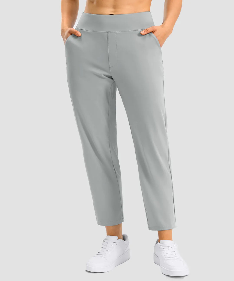 women's pull-on stretchy ankle pants in bright gray - front view