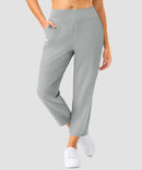 women's pull-on stretchy ankle pants in bright gray - zipper pocket detail view