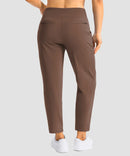 women's pull-on stretchy ankle pants in brown - back view
