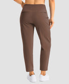 women's pull-on stretchy ankle pants in brown - back view