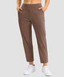 women's pull-on stretchy ankle pants in brown - front view