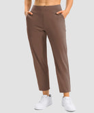 women's pull-on stretchy ankle pants in brown - front view