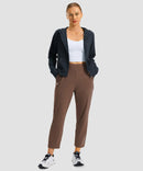 women's pull-on stretchy ankle pants in brown - side view