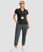 women's pull-on stretchy ankle pants in dark gray - front view