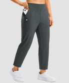 women's pull-on stretchy ankle pants in dark gray - zipper pocket detail view