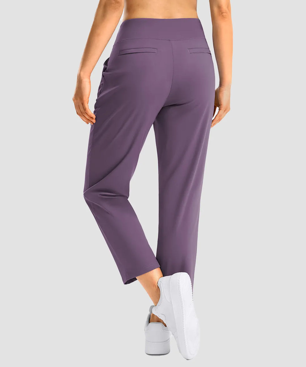 women's pull-on stretchy ankle pants in dusty purple - back view