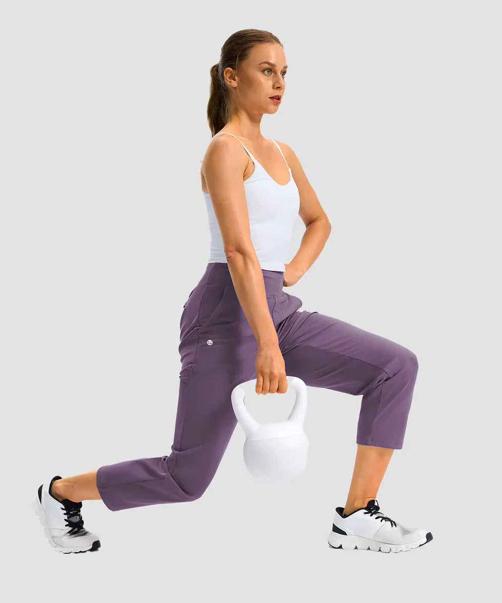 women's pull-on stretchy ankle pants in dusty purple - matching outfits view