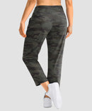 women's pull-on stretchy ankle pants in green camo - back view