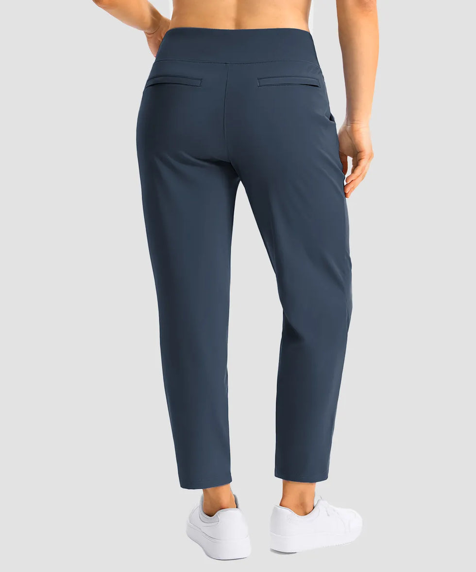 women's pull-on stretchy ankle pants in navy - back view