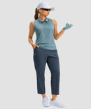 women's pull-on stretchy ankle pants in navy - side view