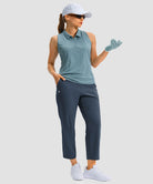 women's pull-on stretchy ankle pants in navy - side view