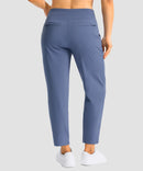 women's pull-on stretchy ankle pants in slate blue - back view