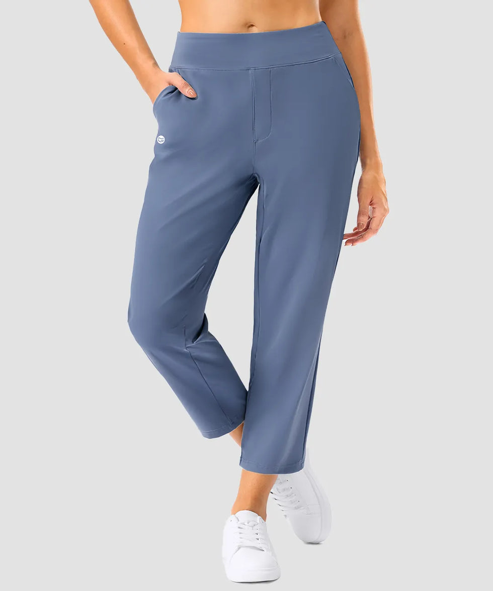 women's pull-on stretchy ankle pants in slate blue - front view