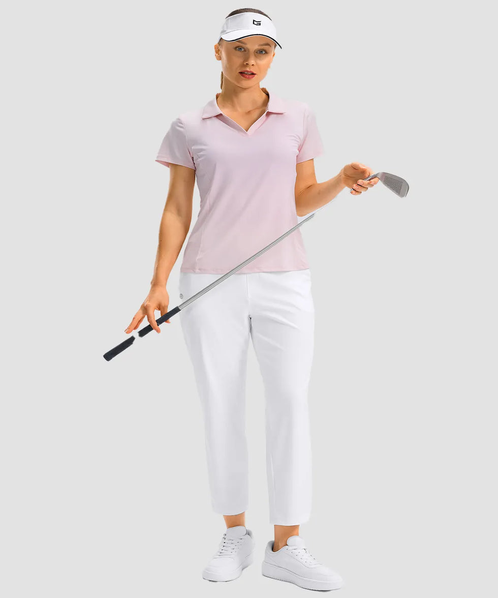 women's pull-on stretchy ankle pants in white - front view