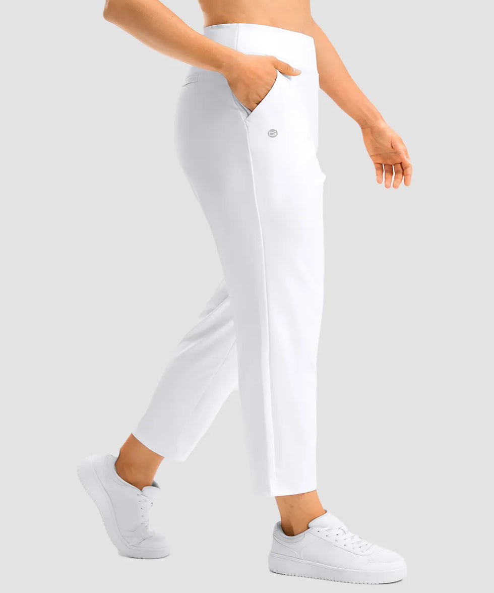women's pull-on stretchy ankle pants in white - side view