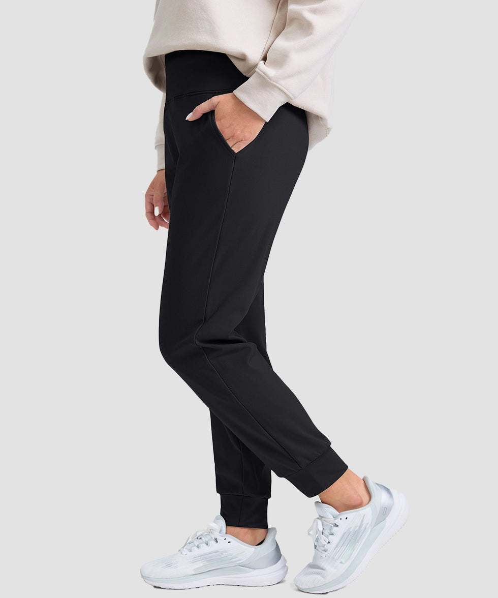 women's pull-on thermal joggers in black - front view