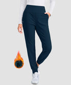 women's pull-on thermal joggers in dark blue - front view