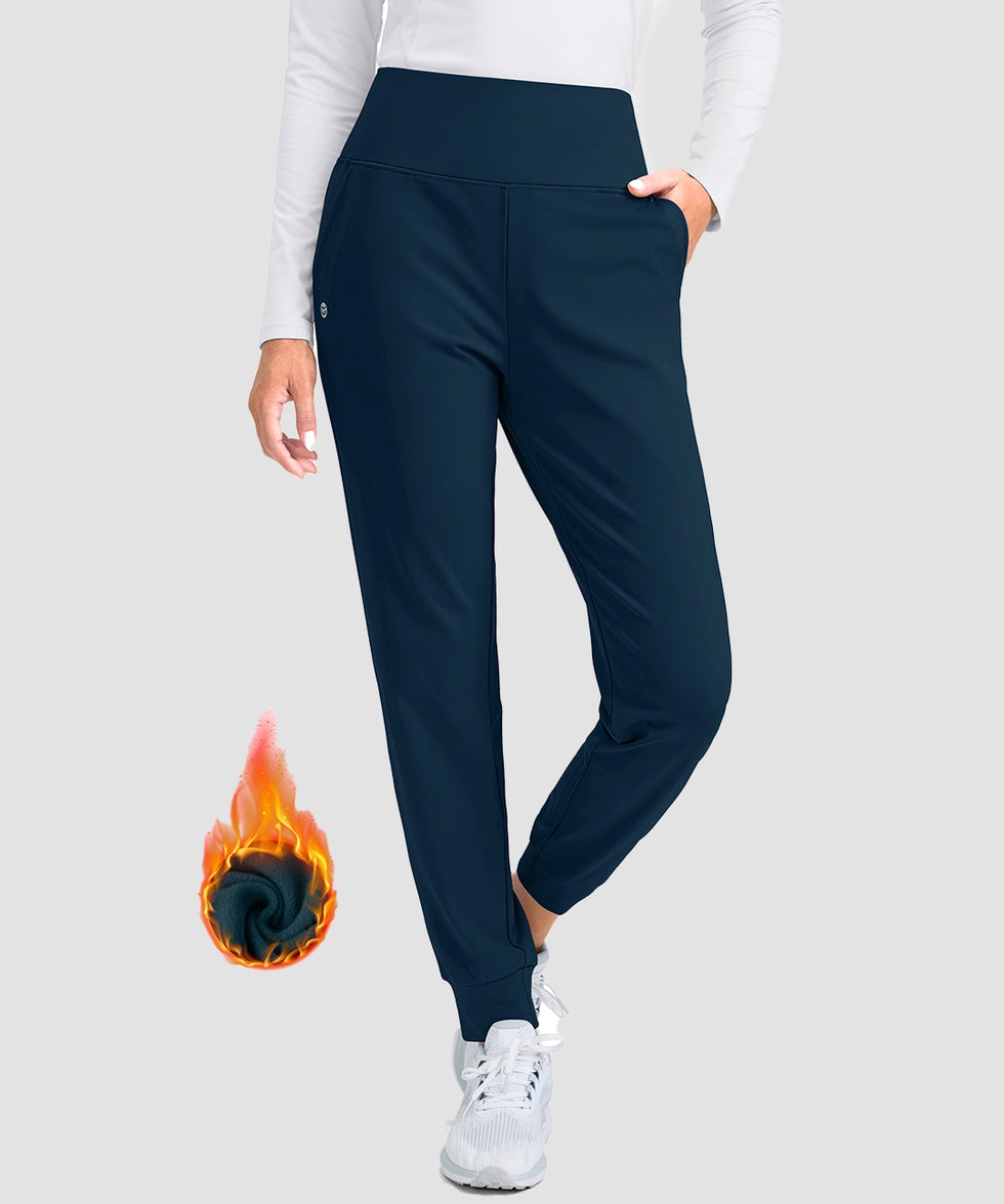 women's pull-on thermal joggers in dark blue - front view
