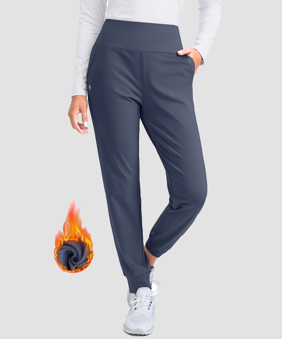 women's pull-on thermal joggers in dusty blue - front view