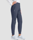 women's pull-on thermal joggers in dusty blue - side view