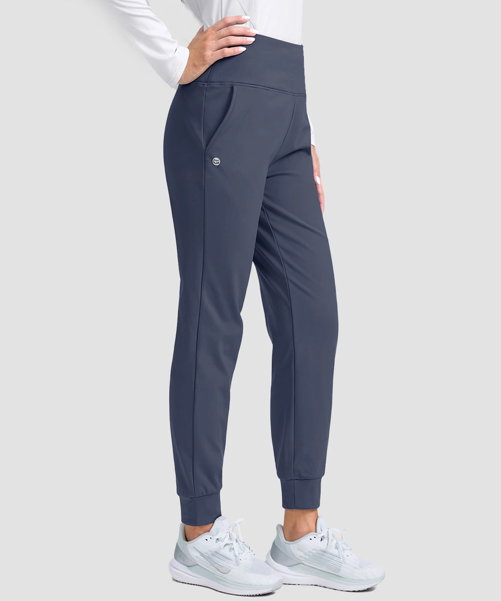 women's pull-on thermal joggers in dusty blue - side view