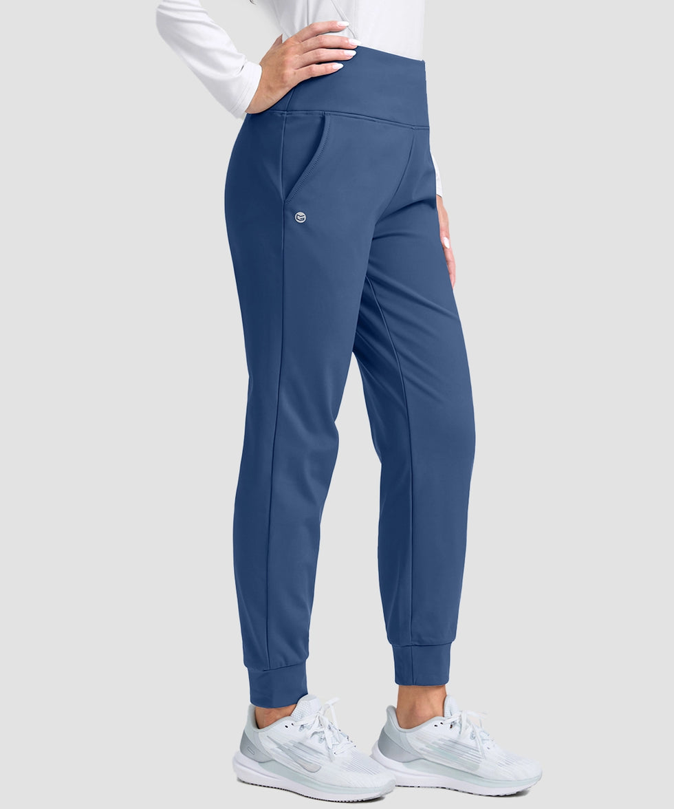 women's pull-on thermal joggers in indigo blue - side view