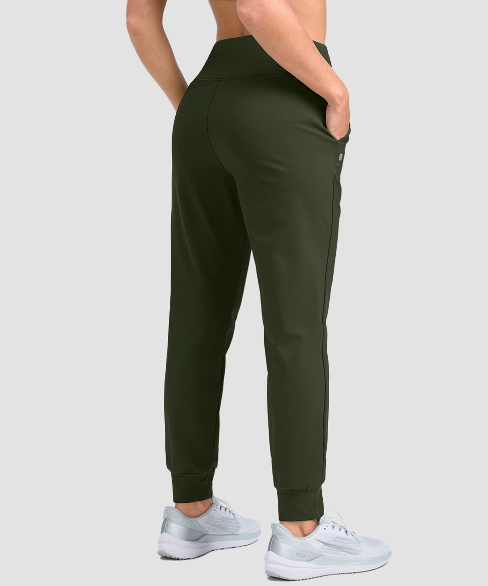 women's pull-on thermal joggers in olive green - back view
