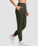 women's pull-on thermal joggers in olive green - side view