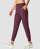 women's pull-on with pockets jogger in maroon - side view