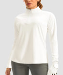 women's quarter zip sun protective pullover in bone white - collar detail