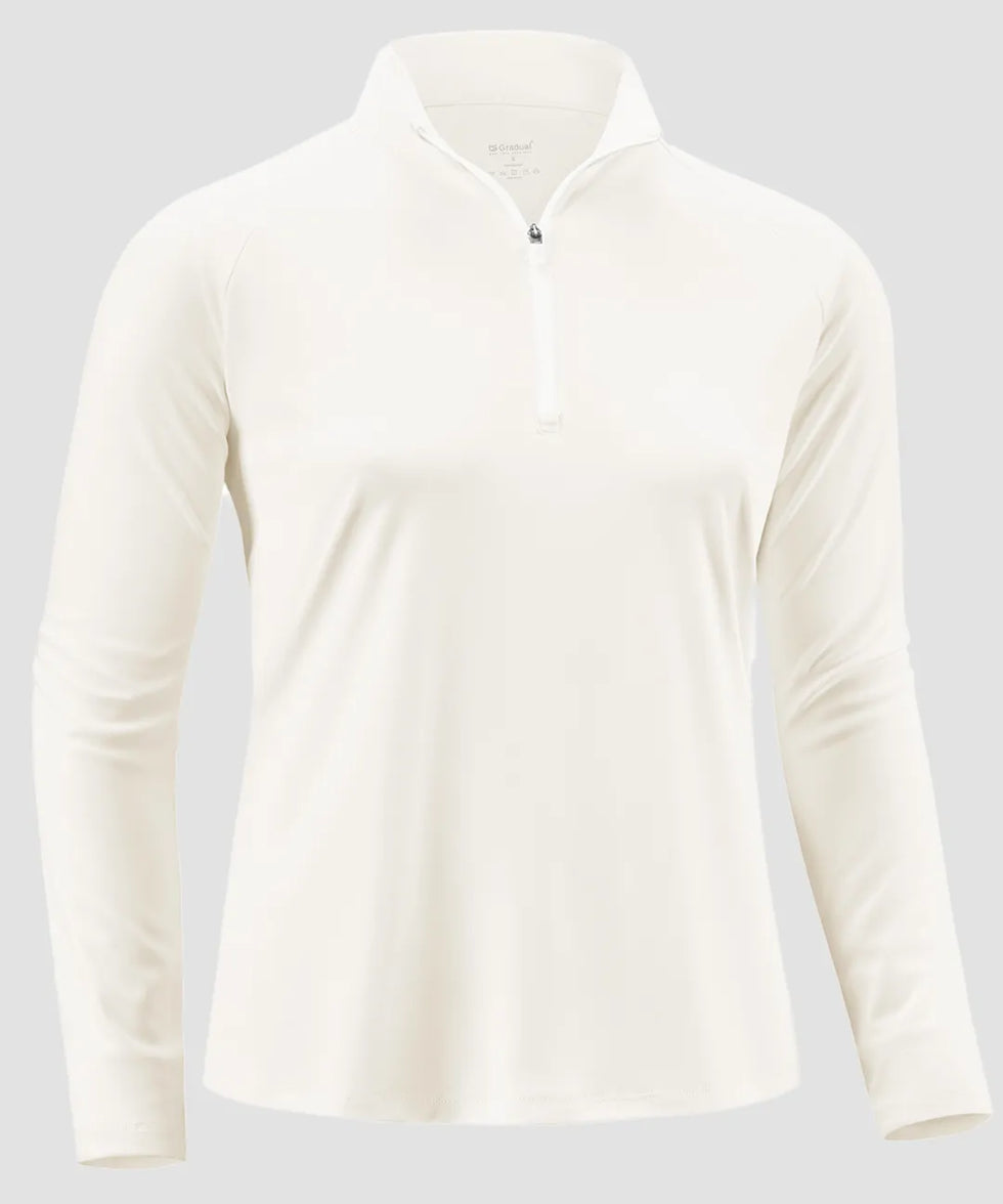women's quarter zip sun protective pullover in bone white - fabric detail