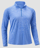 women's quarter zip sun protective pullover in heather blue - fabric detail