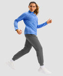 women's quarter zip sun protective pullover in heather blue - matching outfits view