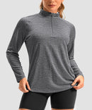 women's quarter zip sun protective pullover in heather dark gray - collar detail