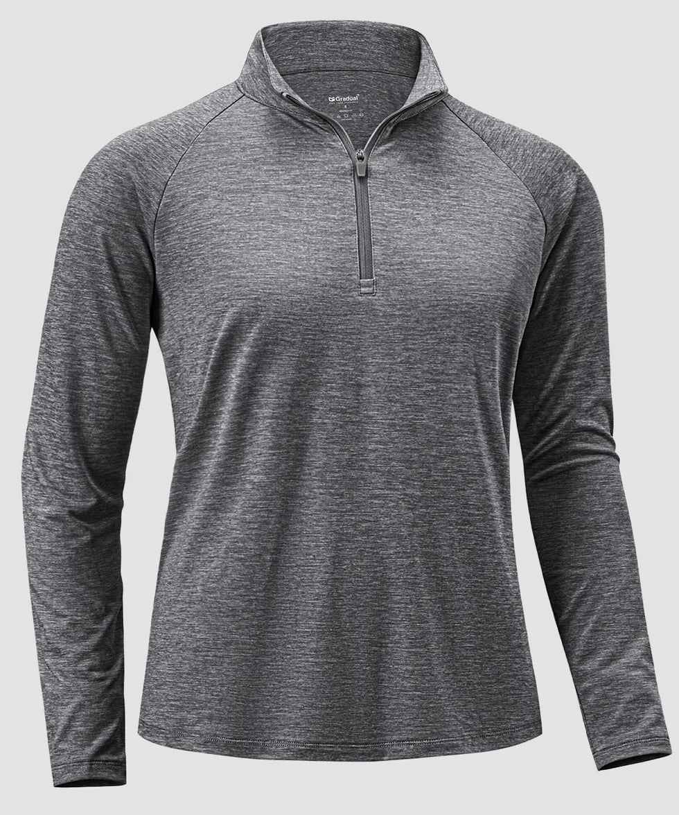 women's quarter zip sun protective pullover in heather dark gray - fabric detail