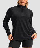women's quarter zip sun protective pullover in heather gray - collar detail