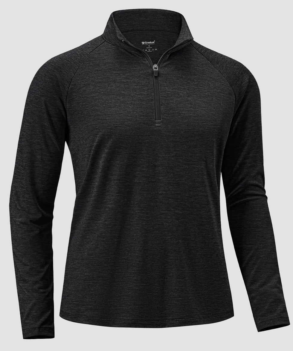 women's quarter zip sun protective pullover in heather gray - fabric detail
