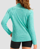 women's quarter zip sun protective pullover in heather lake green - back view