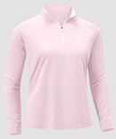 women's quarter zip sun protective pullover in heather peach red - fabric detail