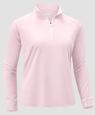 women's quarter zip sun protective pullover in heather peach red - fabric detail