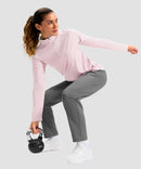 women's quarter zip sun protective pullover in heather peach red - matching outfits view