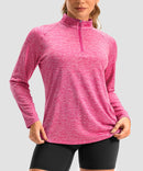 women's quarter zip sun protective pullover in heather rose - collar detail