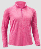 women's quarter zip sun protective pullover in heather rose - fabric detail